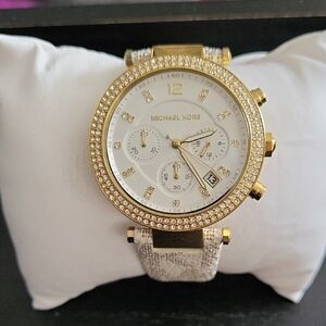Michael Kors Women's Gold and White Chronograph Watch